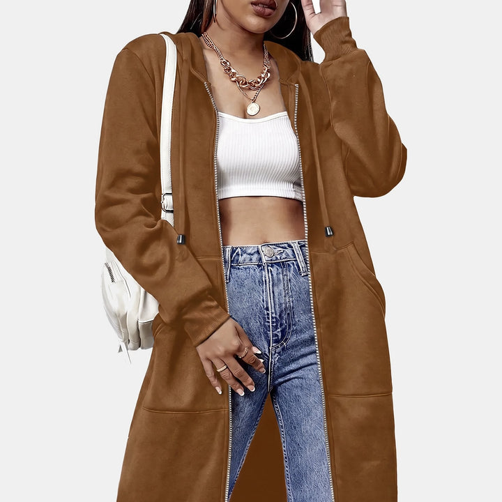 Oversized Fleece Zip Up Hoodie for Women in light brown