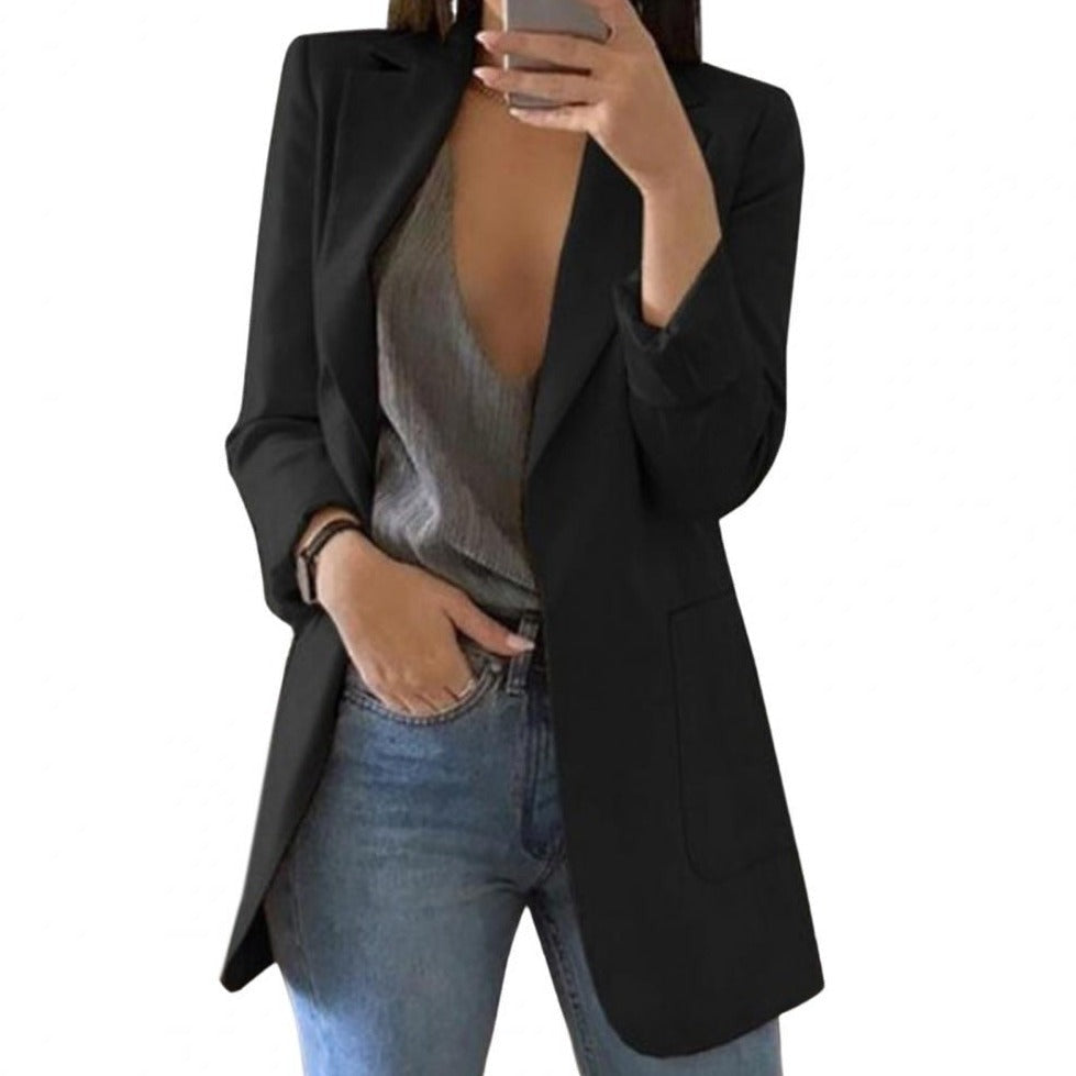 Oversized Blazer with Open Front and Deep Pockets in black
