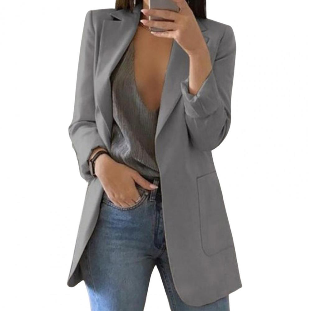 Oversized Blazer with Open Front and Deep Pockets in grey