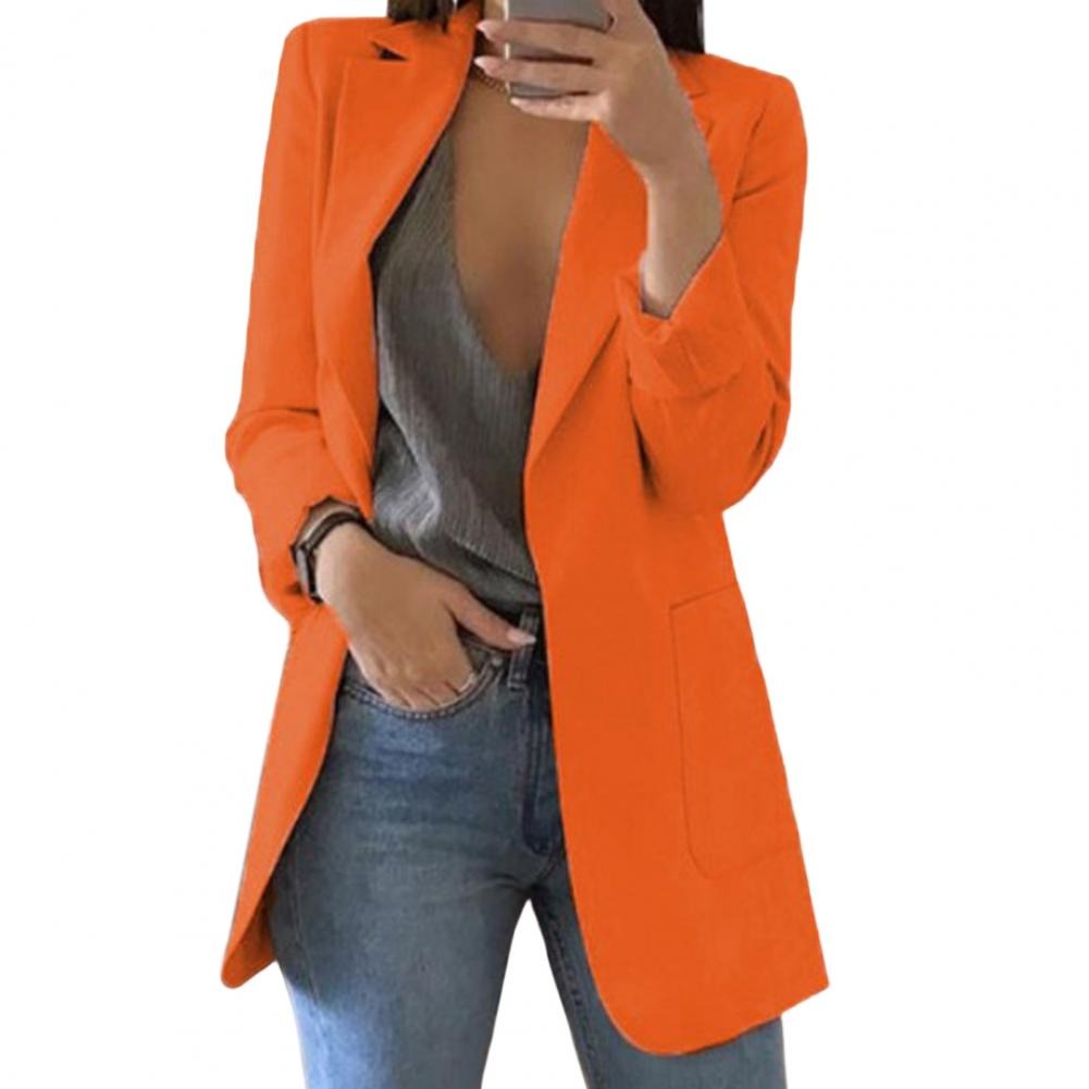 Oversized Blazer with Open Front and Deep Pockets in orange