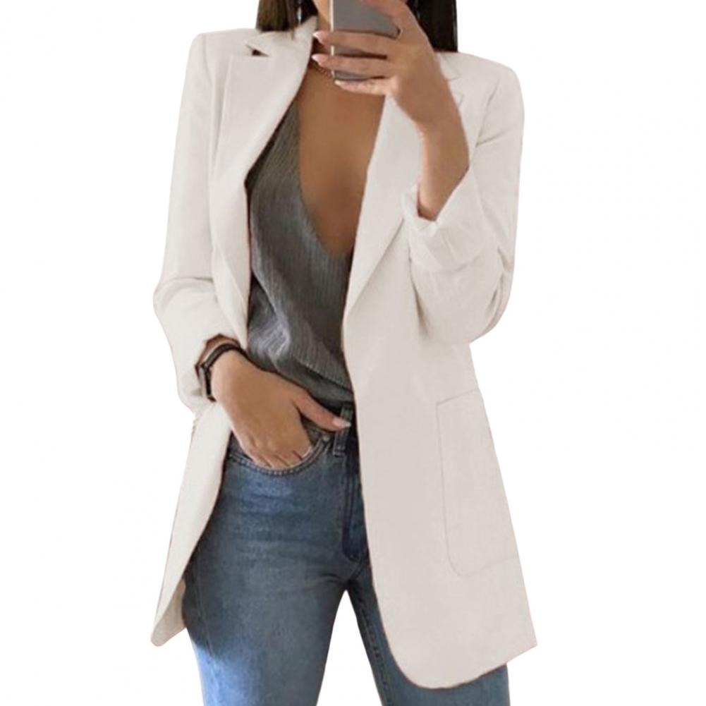 Oversized Blazer with Open Front and Deep Pockets in white