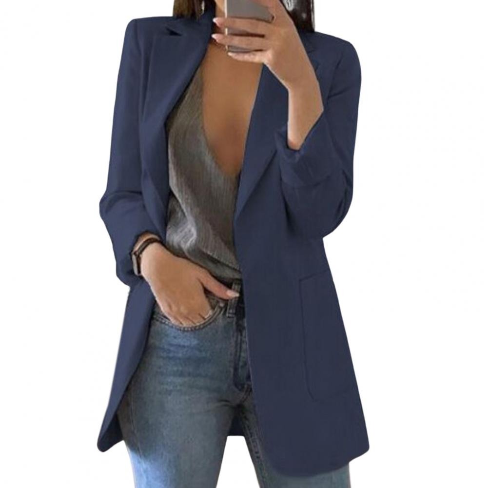 Oversized Blazer with Open Front and Deep Pockets in navy blue