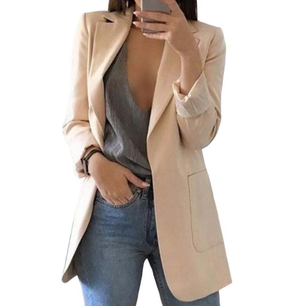 Oversized Blazer with Open Front and Deep Pockets in apricot