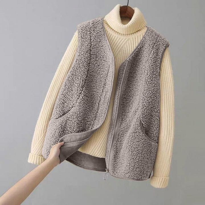 Fleece Vest with Zip Front and Side Pockets in grey