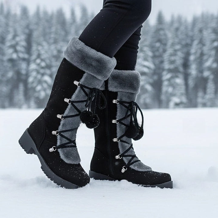 Solenne lace up winter snow boots with pom pom — image 1