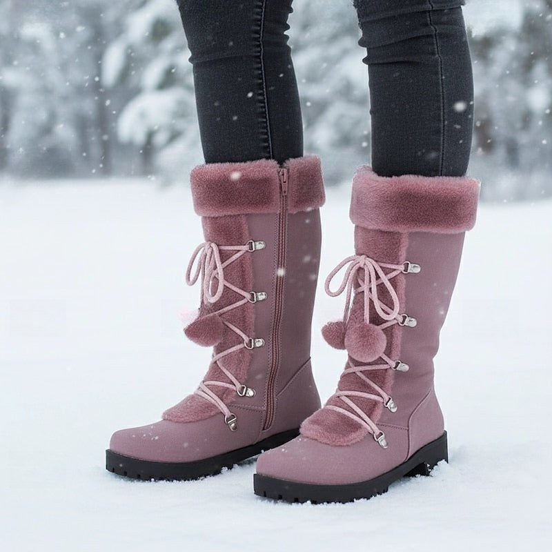 Solenne lace up winter snow boots with pom pom — image 2