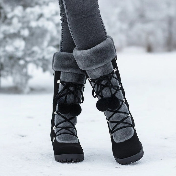 Solenne lace up winter snow boots with pom pom — image 4