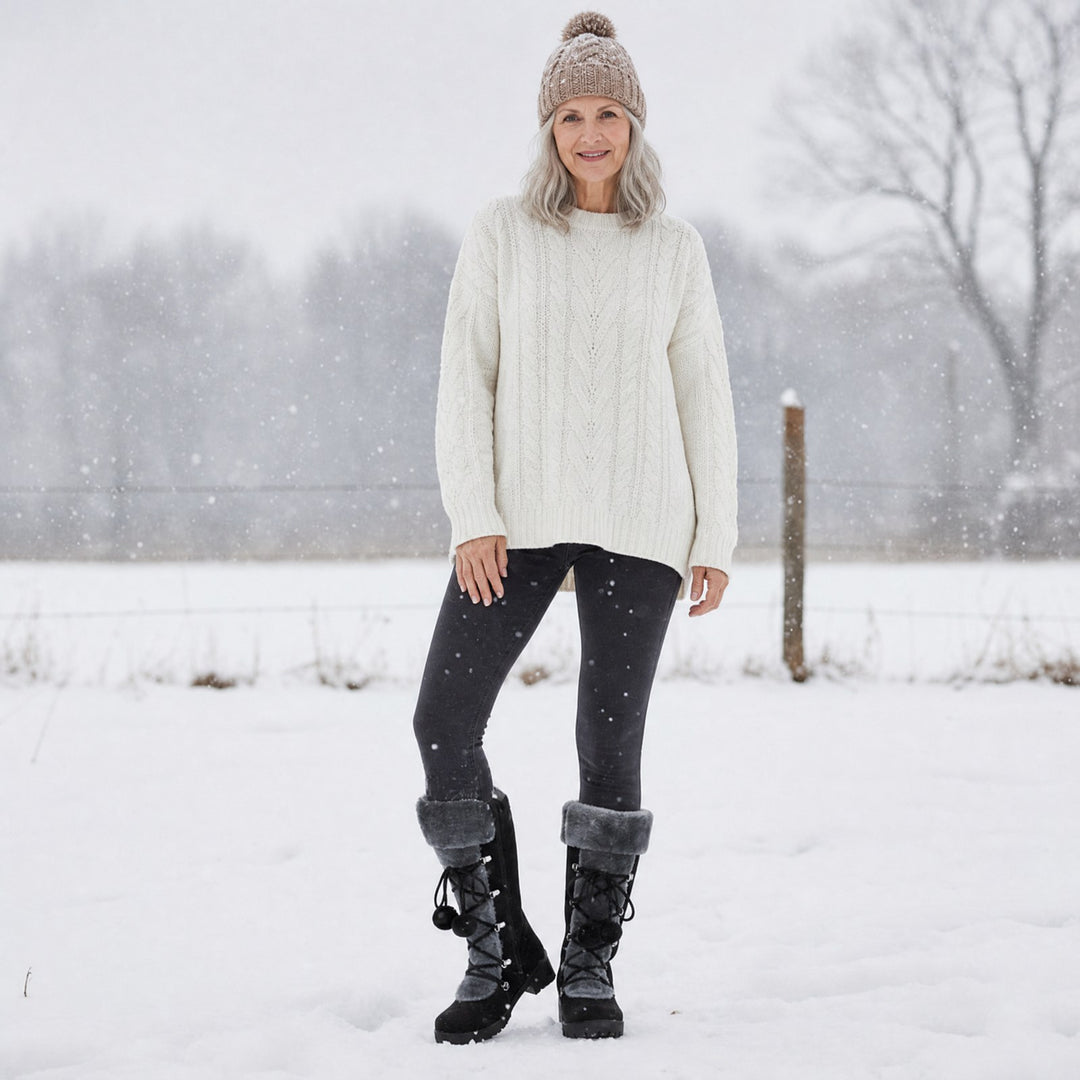 Solenne lace up winter snow boots with pom pom — image 7