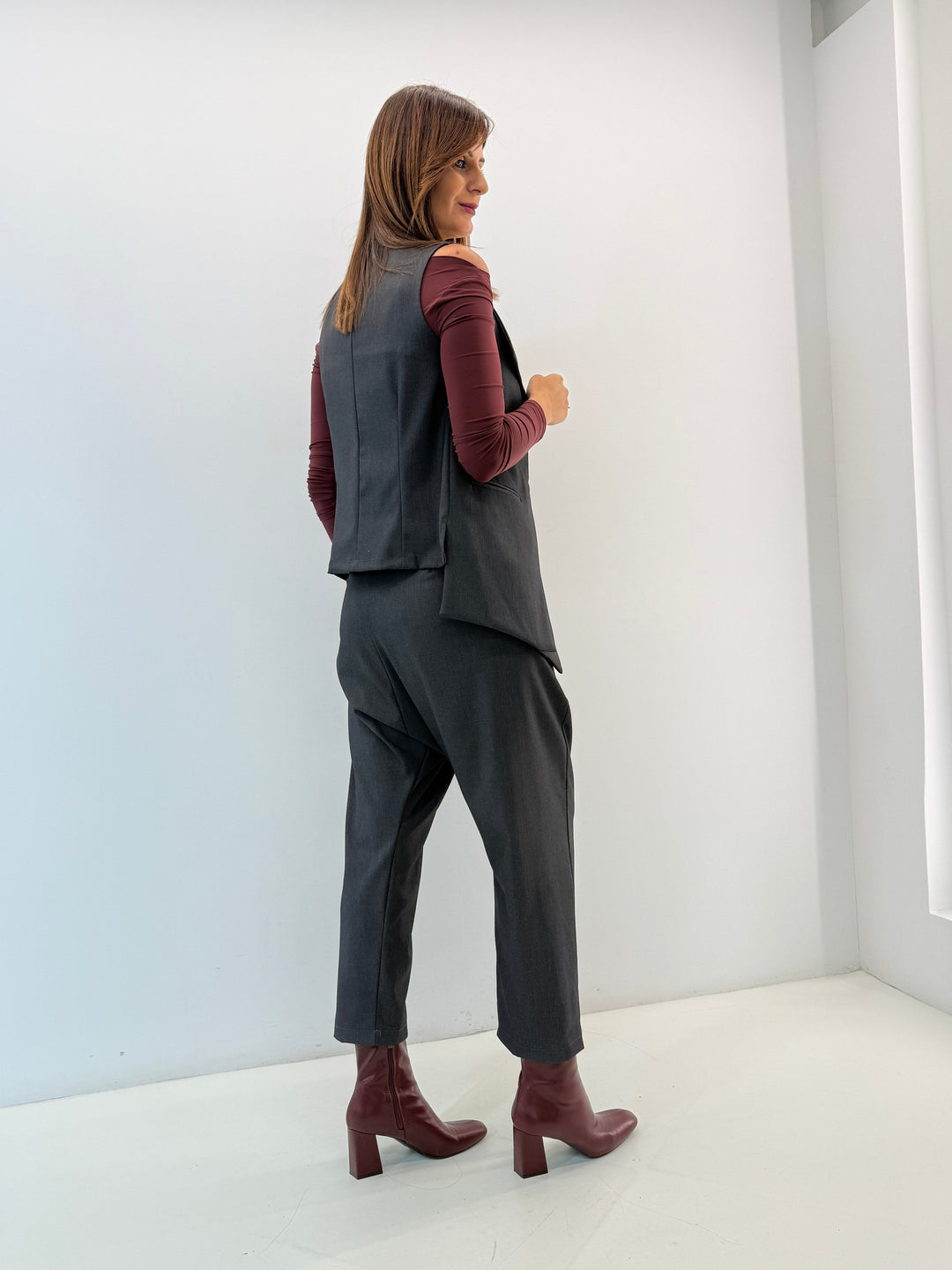 Asymmetric Vest with Draped Front and Buttons