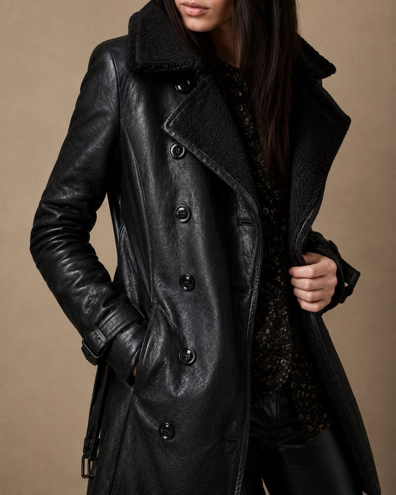 Sutton fur collar faux leather coat — image 2