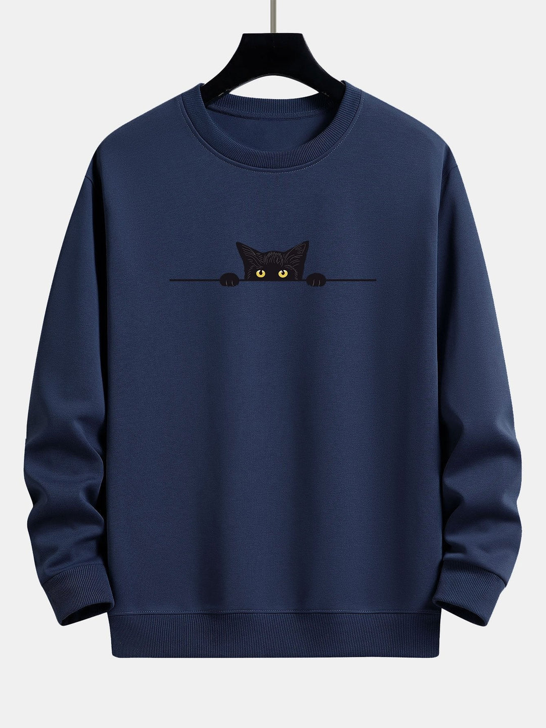 Cat Print Sweatshirt for Women in navy