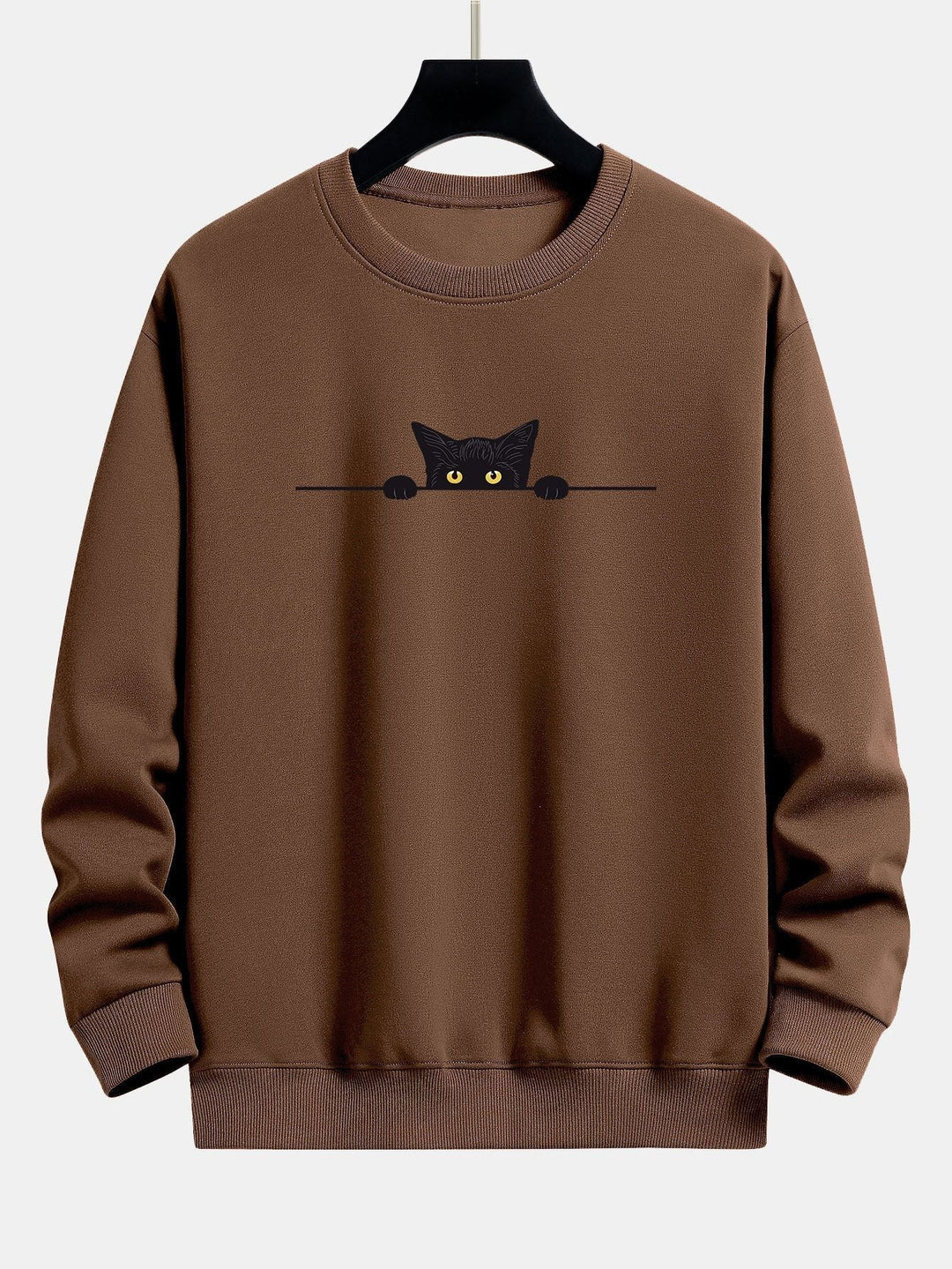 Cat Print Sweatshirt for Women in coffee