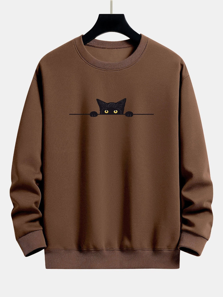 Cat Print Sweatshirt for Women in coffee