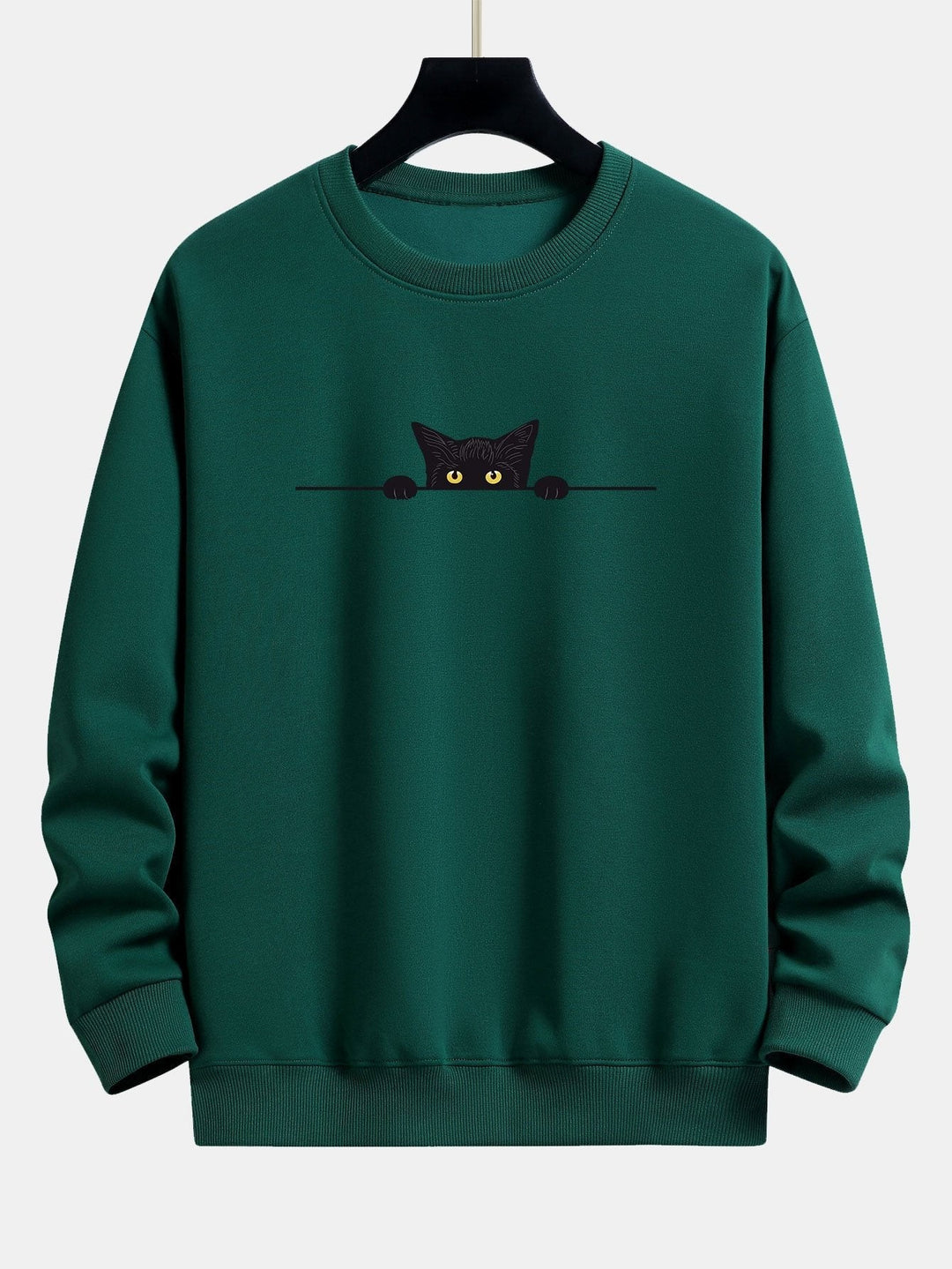 Cat Print Sweatshirt for Women in dark green