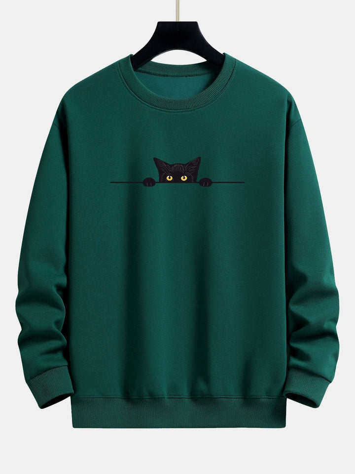 Cat Print Sweatshirt for Women in dark green