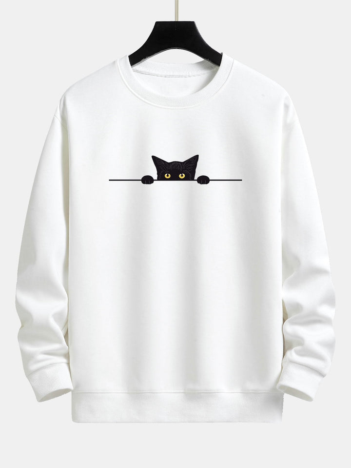 Cat Print Sweatshirt for Women in white