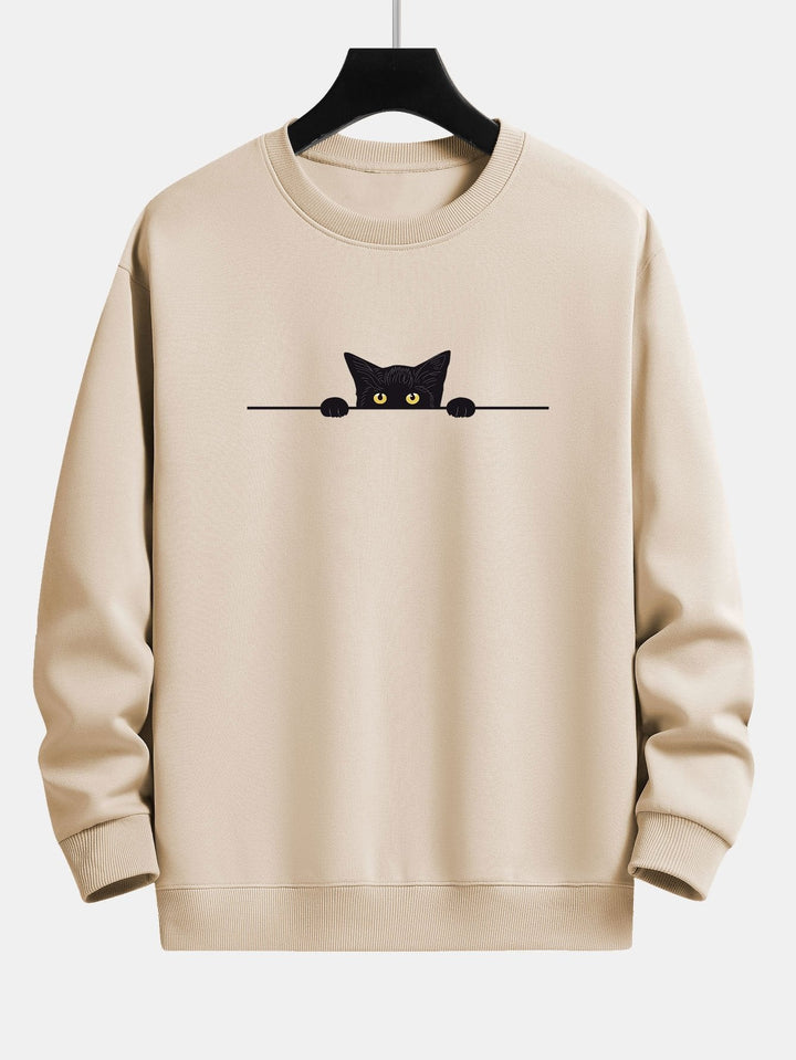 Cat Print Sweatshirt for Women in tan