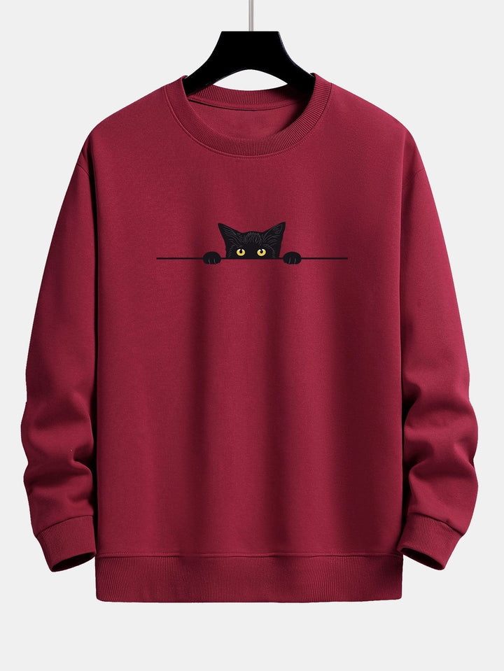 Cat Print Sweatshirt for Women in maroon