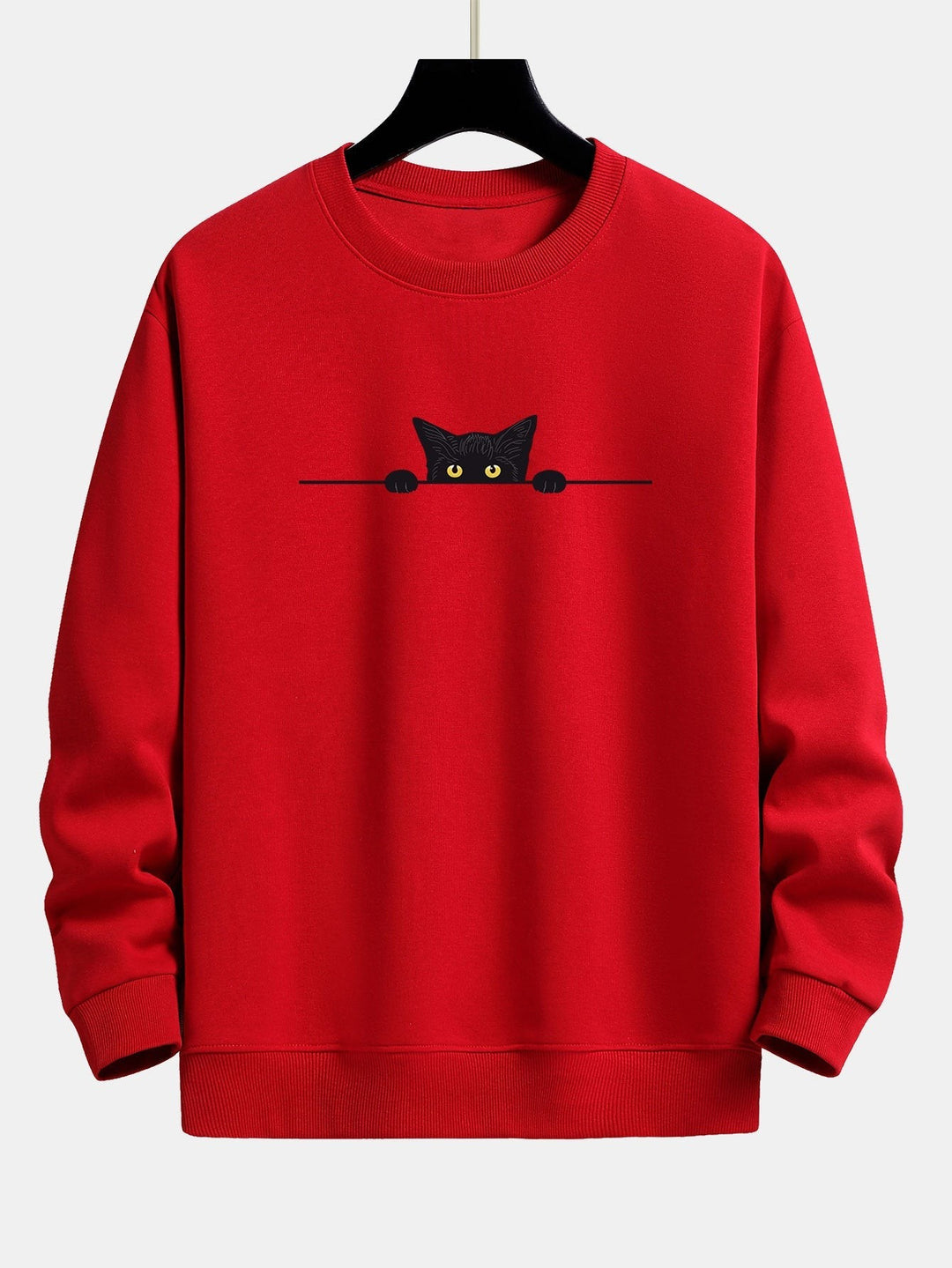 Cat Print Sweatshirt for Women in red