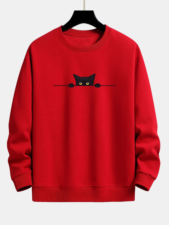 Cat Print Sweatshirt for Women in red