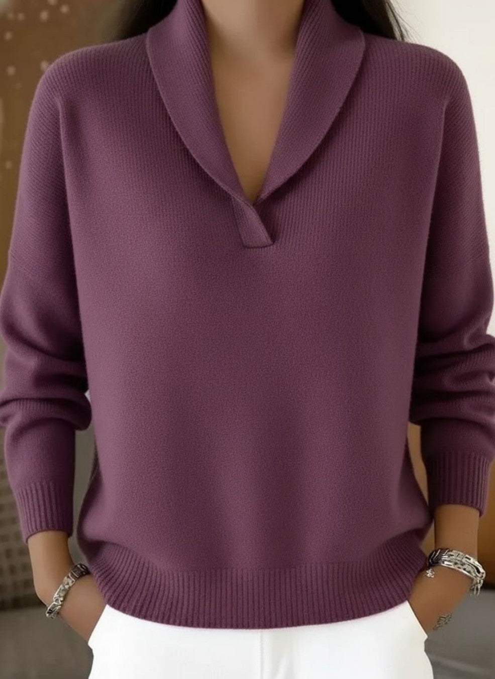 V Neck Knit Sweater for Women