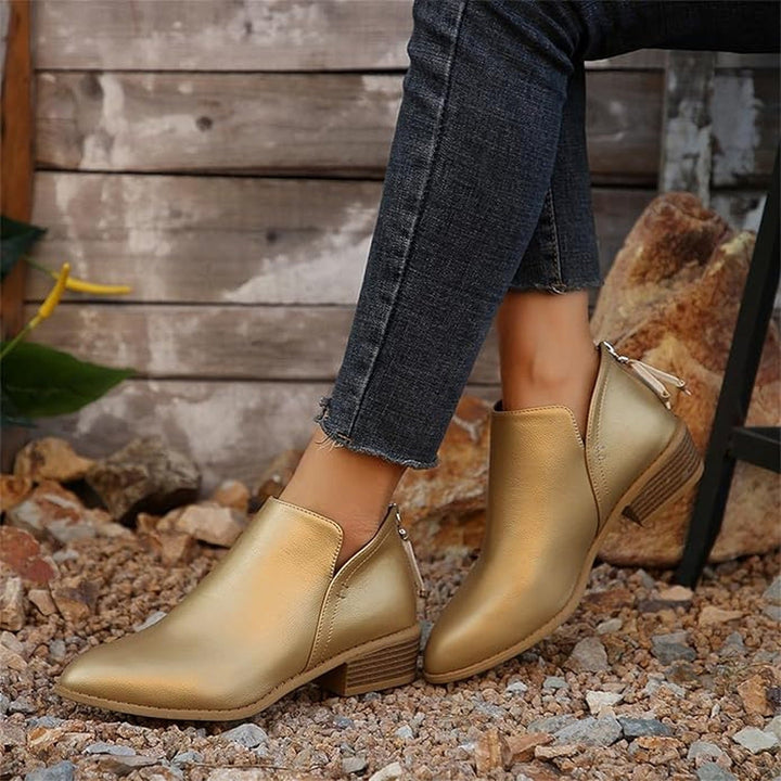 Cut Out Flat Ankle Boots for Women in gold