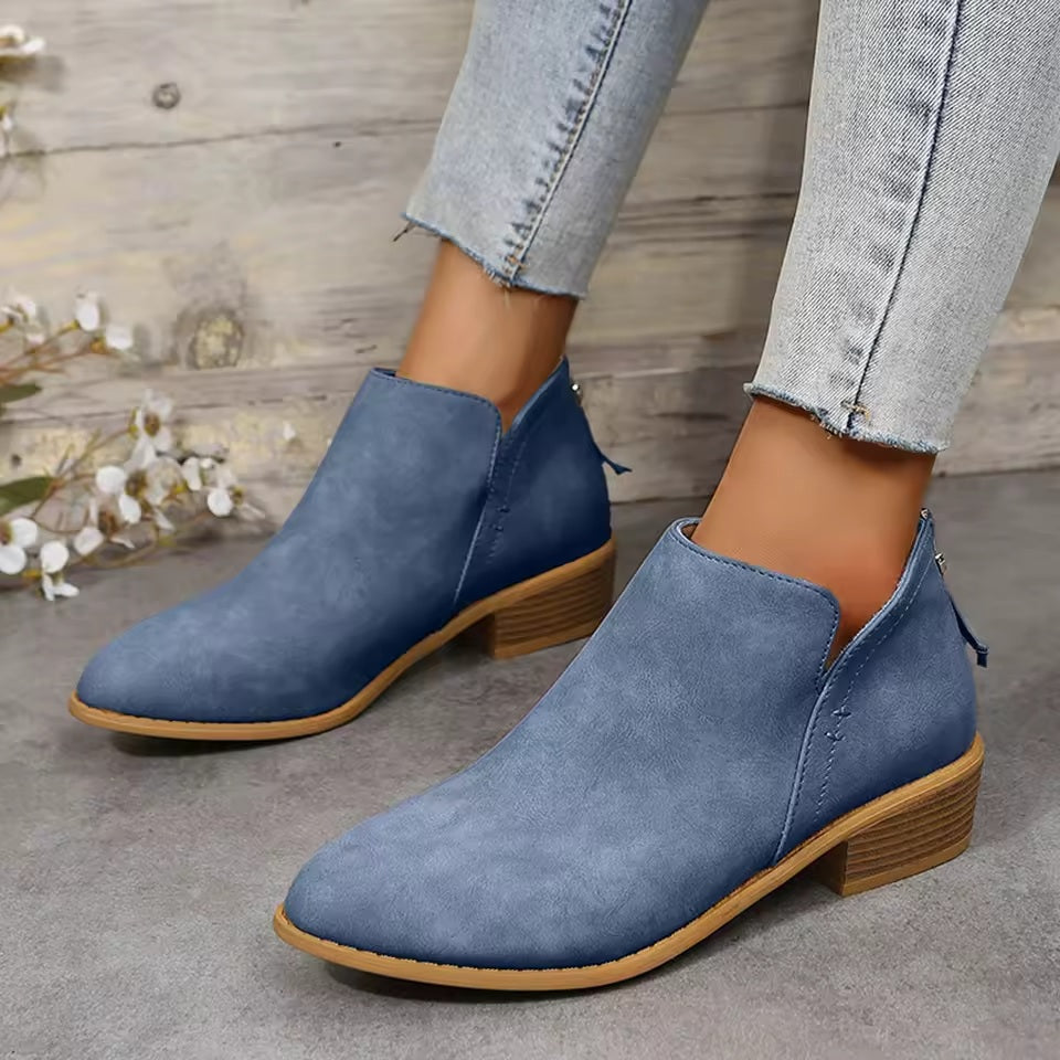 Cut Out Flat Ankle Boots for Women in blue