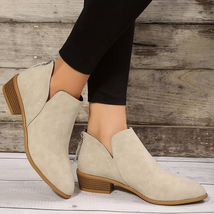 Cut Out Flat Ankle Boots for Women in beige