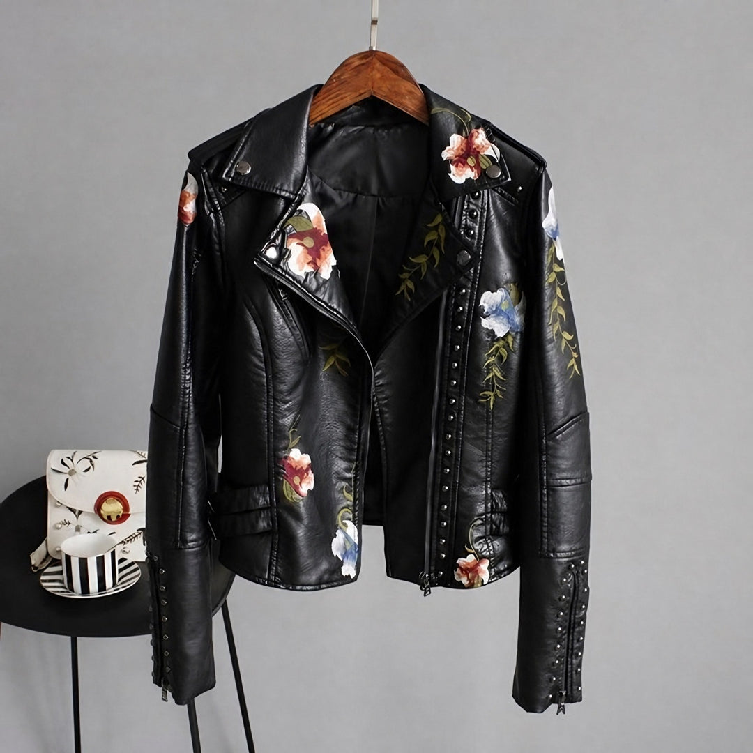 Tessa embroidered leather biker jacket — image 1