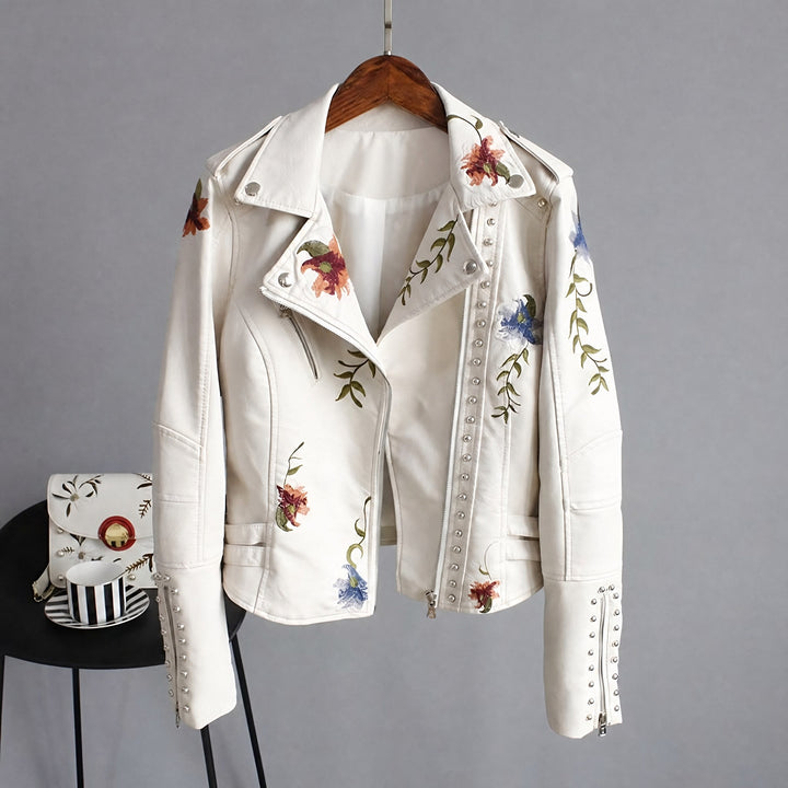 Tessa embroidered leather biker jacket — image 2
