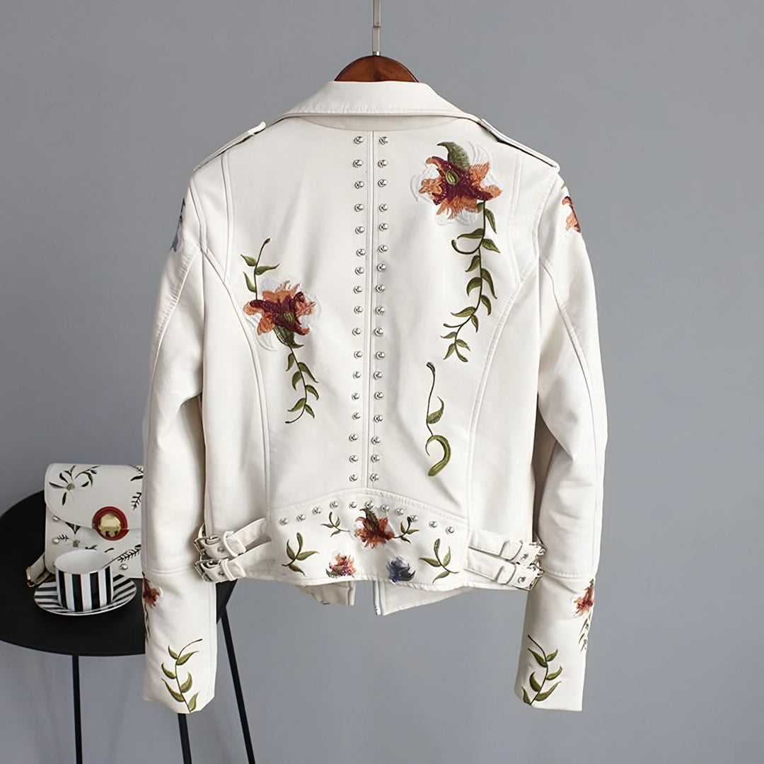 Tessa embroidered leather biker jacket — image 3