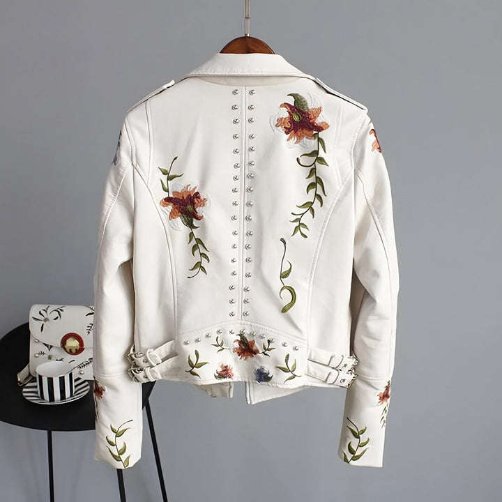 Tessa embroidered leather biker jacket — image 3