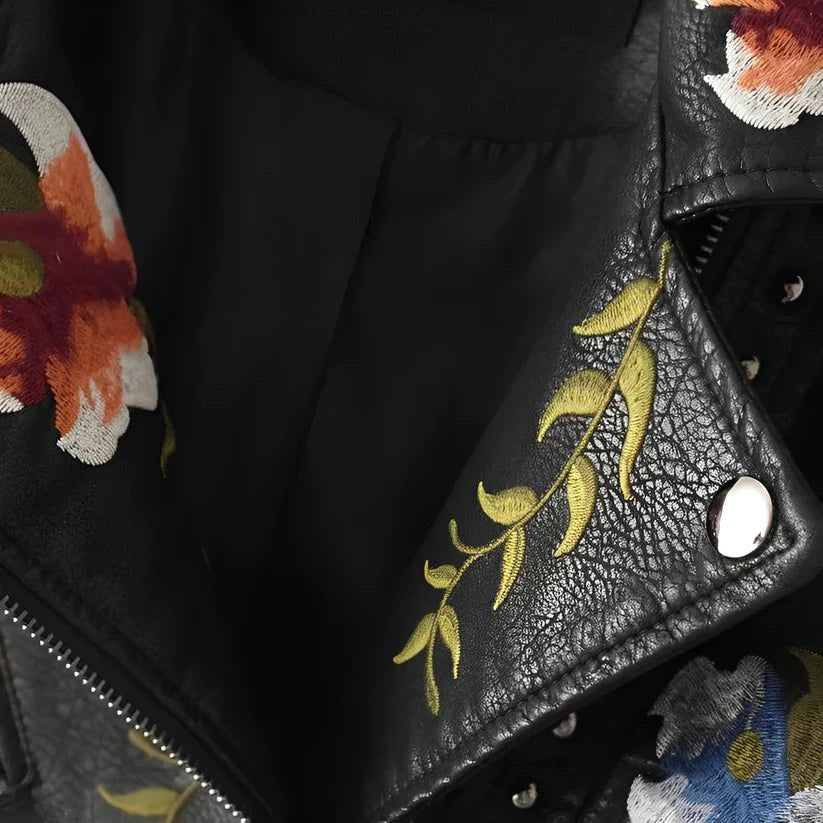 Tessa embroidered leather biker jacket — image 6