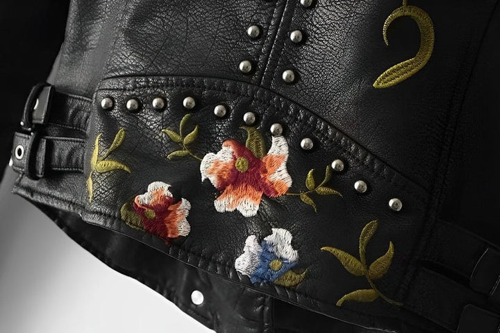 Tessa embroidered leather biker jacket — image 8