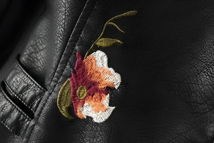 Tessa embroidered leather biker jacket — image 9