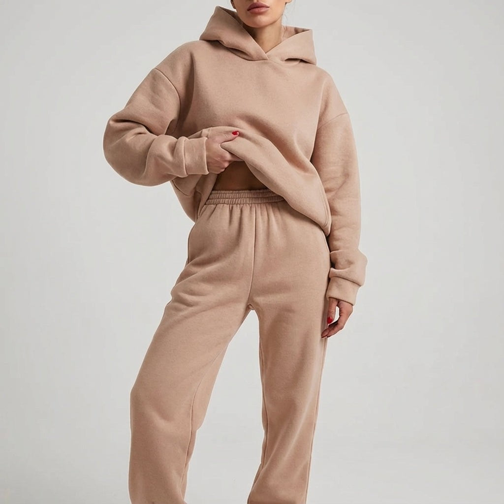 Oversized Hoodie and Jogger Set for Women in beige