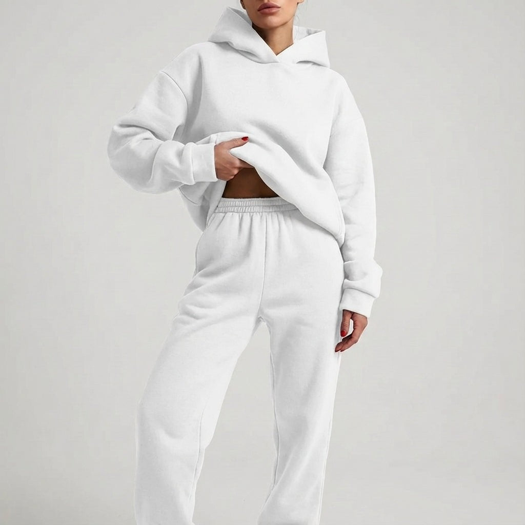 Oversized Hoodie and Jogger Set for Women in white