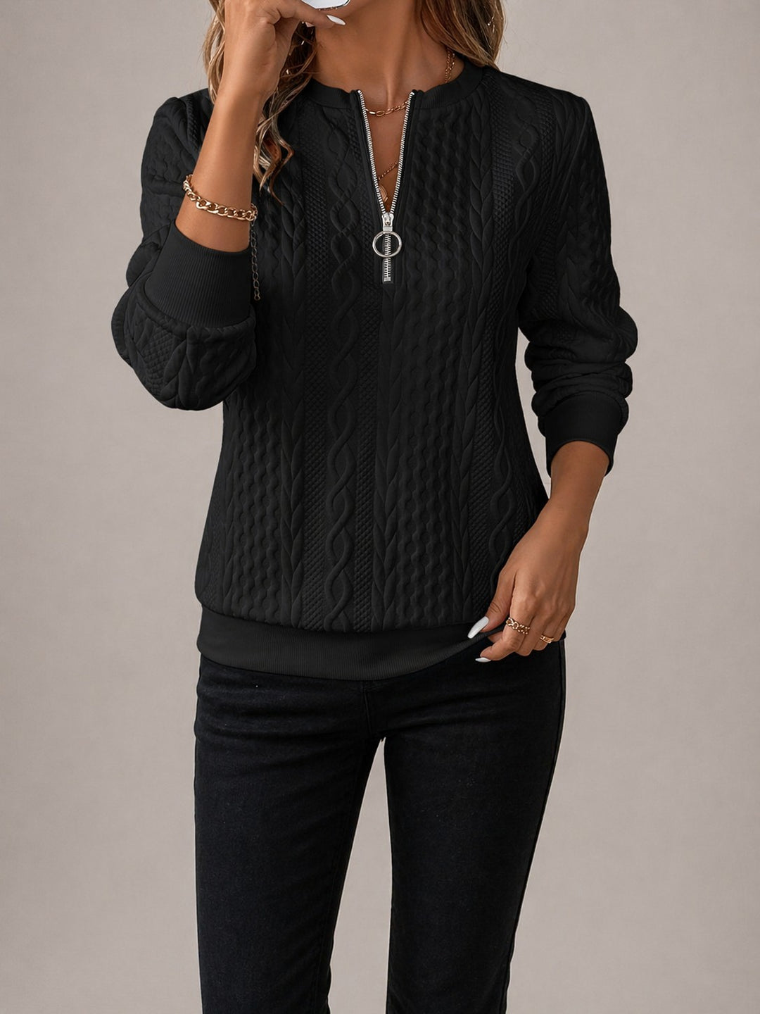 Quarter Zip Sweatshirt for Women in black