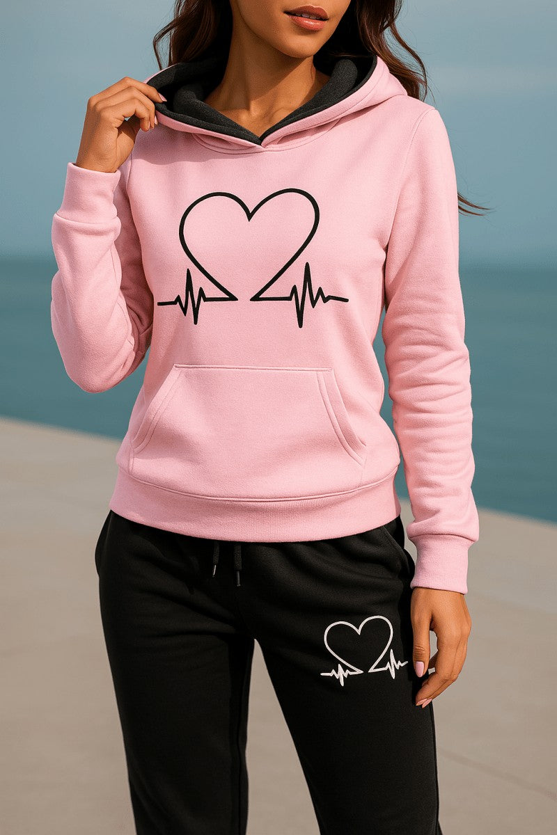 Fleece Hoodie and Jogger Set for Women in pink