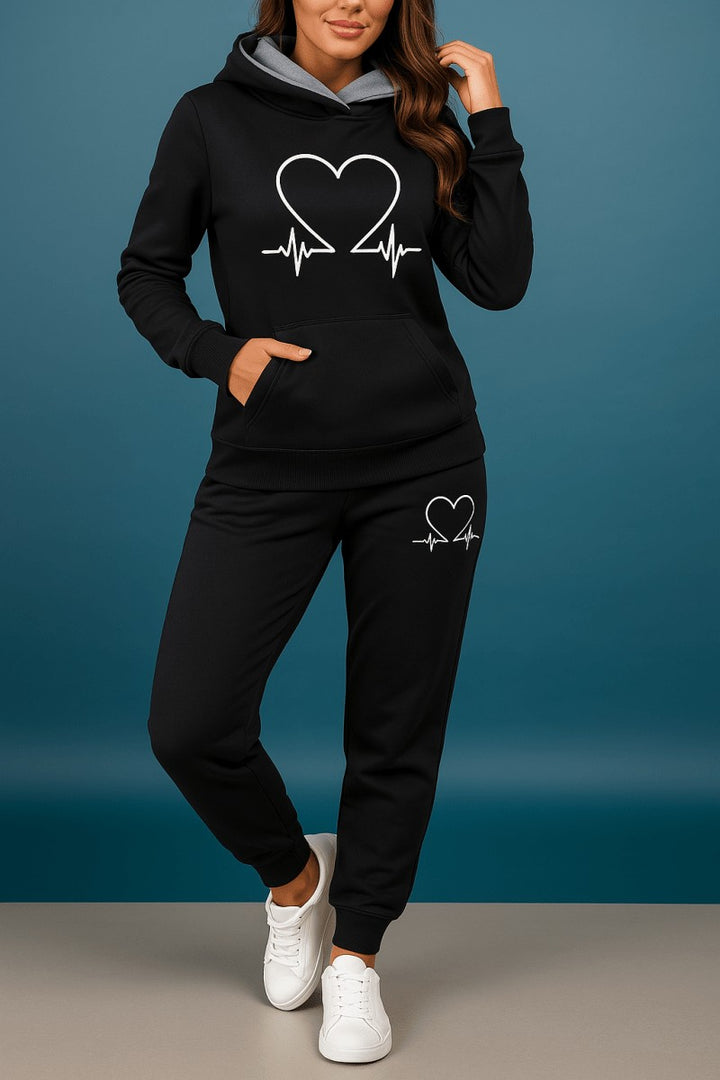 Fleece Hoodie and Jogger Set for Women in black