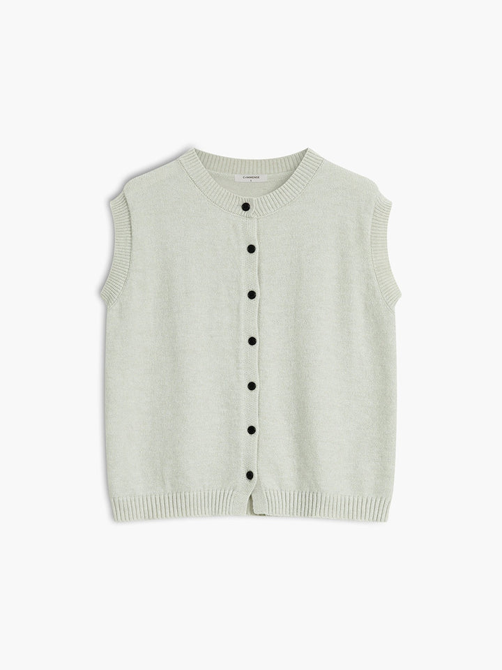 Sweater Vest with Button Front and Ribbed Trim