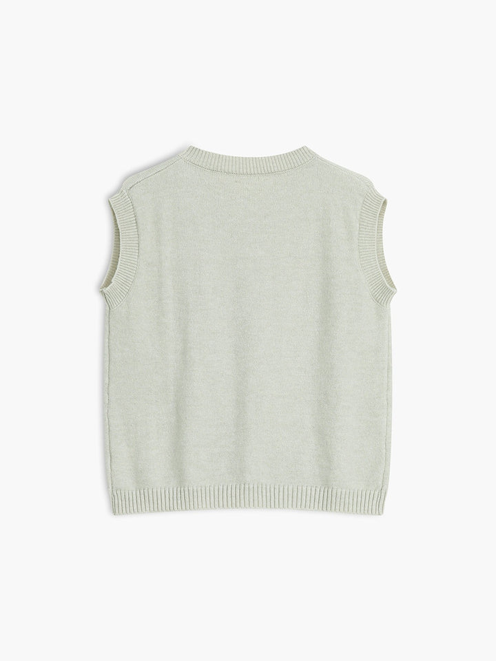 Sweater Vest with Button Front and Ribbed Trim