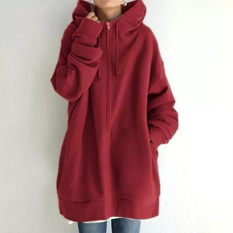 Drawstring Hoodie for Women in rose red