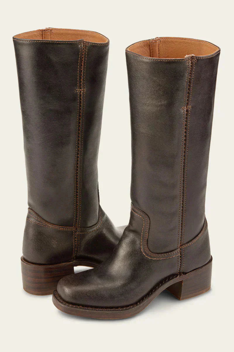 Pull On Leather Knee High Boots — knee high boots for women in brown