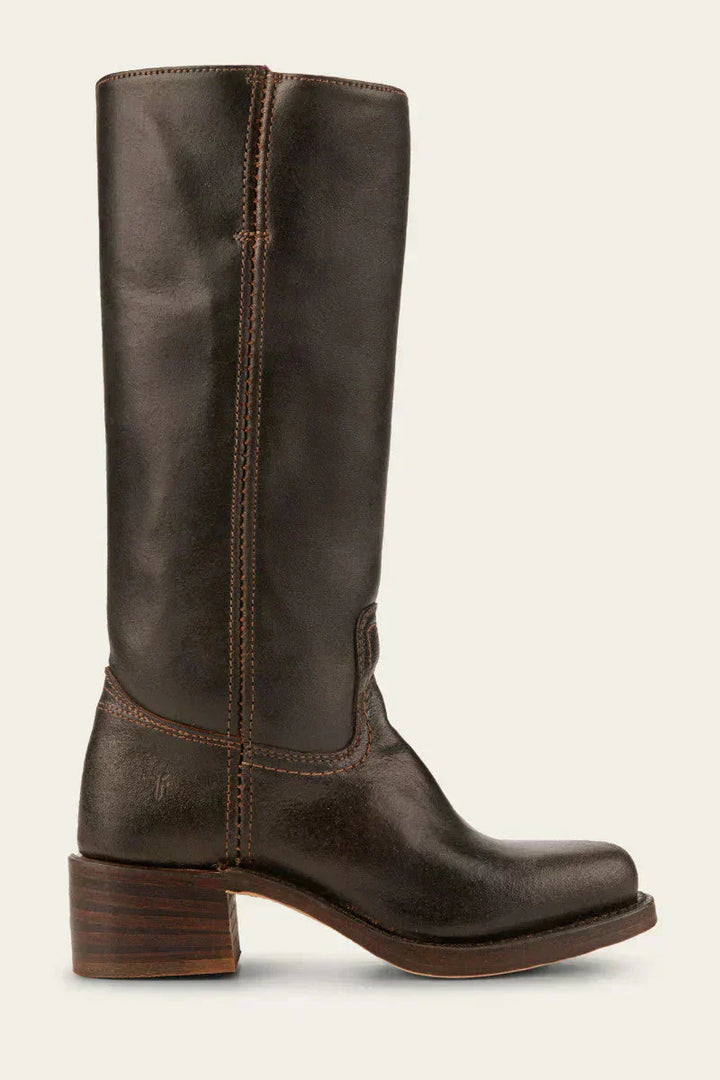 Pull On Leather Knee High Boots — knee high boots for women in brown