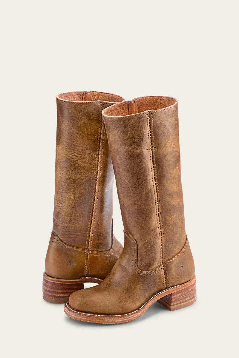 Pull On Leather Knee High Boots — knee high boots for women in khaki