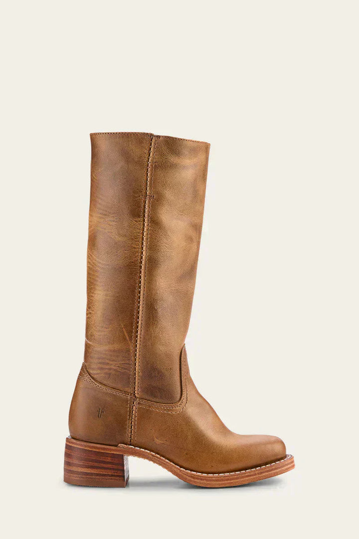 Pull On Leather Knee High Boots — knee high boots for women in khaki