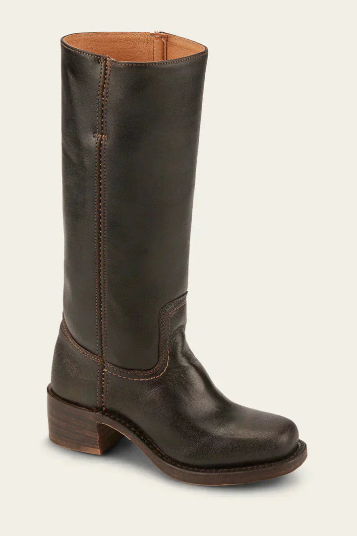 Pull On Leather Knee High Boots — knee high boots for women in khaki