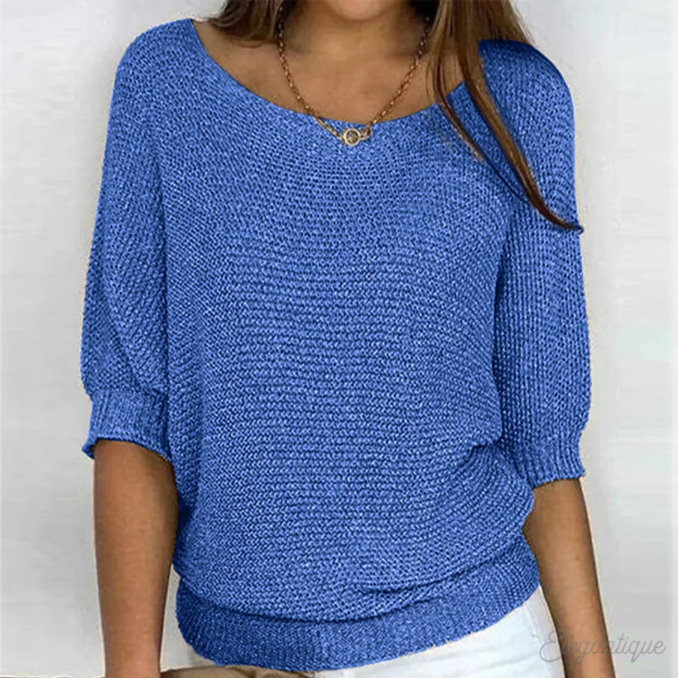 Fabienne Soft V Neck Knit Sweater Wool Blend for Women in Blau