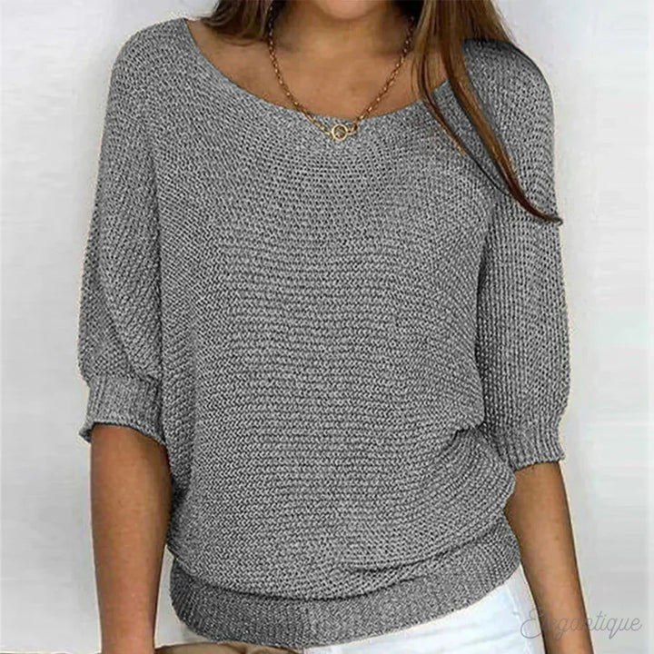 Fabienne Soft V Neck Knit Sweater Wool Blend for Women in Grau